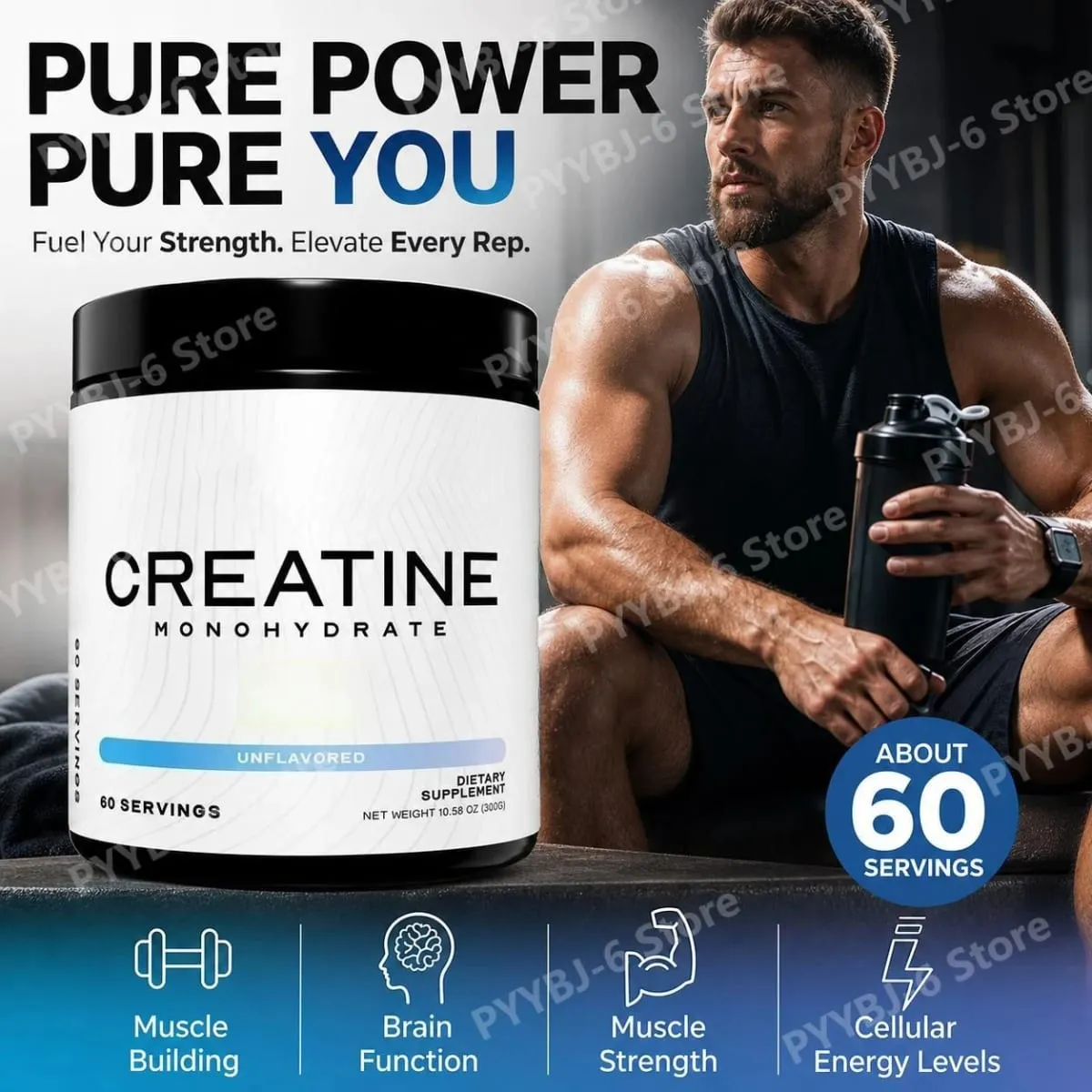 Creatine Monohydrate Powder 300G Unflavored Vegan Muscle Building Strength Cellular Energy Levels Brain Function 60 Servings — image 2
