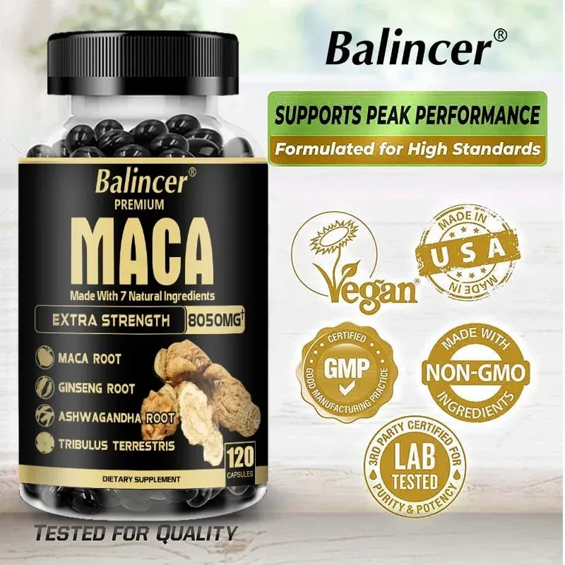 20X Natural Concentrated Extracts Black + Red + Yellow Maca Root Korean Ginseng Ashwagandha Maca Root Capsules 8050 Mg — image 3