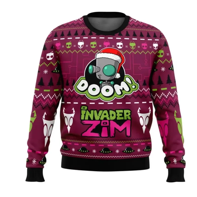 Suéter de Natal Engraçado Doom Invader Zim, Pullover de Desenho Animado para Mulheres e Homens, Moda Nova 2026, Moletom com Capu — image 6