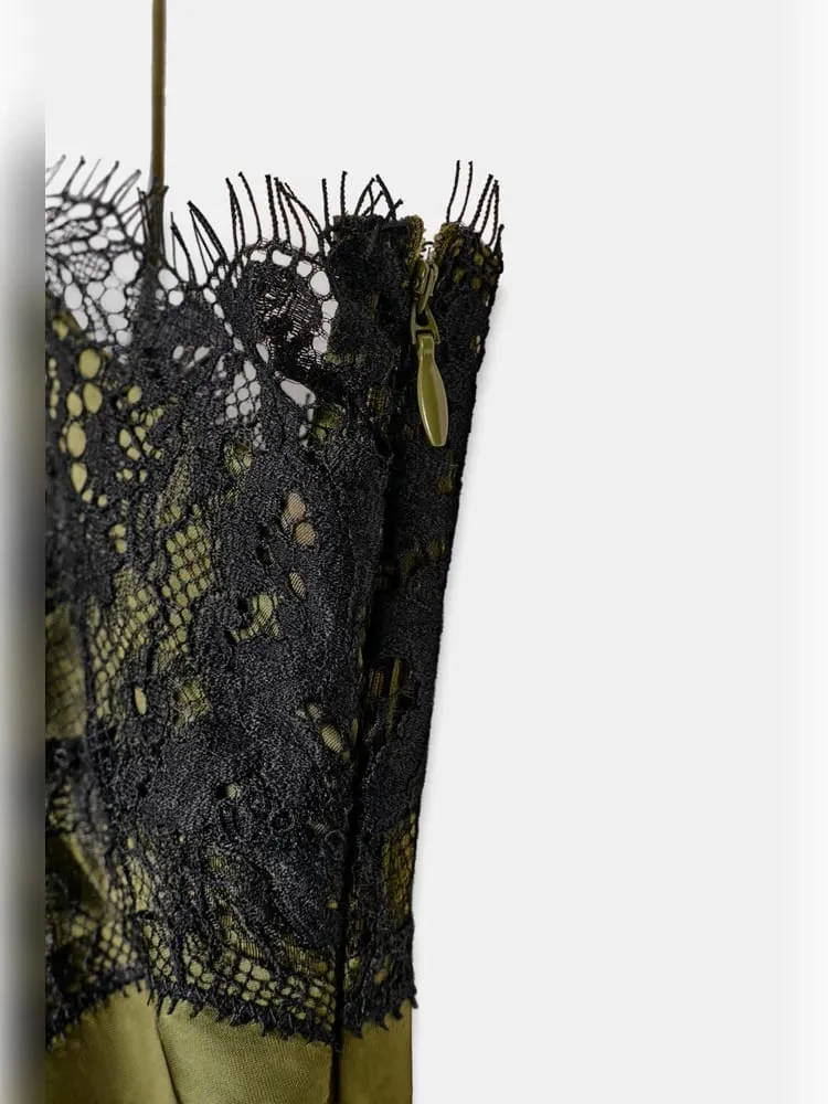 Chic Lace Patchwork Satin Camisole Dress Sleeveless See Through Irregular Hem Dresses 2026 New Party Daily Outdoor Casual Attire — image 5