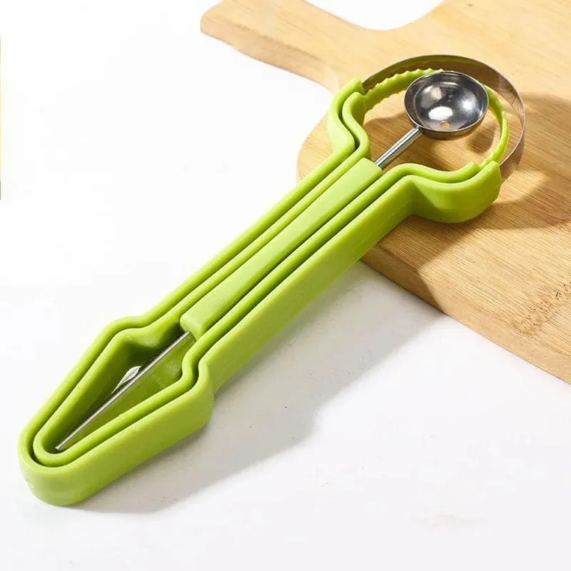Melon Baller Scoop Set 4 In1 Fruit Cutters Shapes Watermelon Scooper Fruit Scooper and Baller Stainless Steel Fruit Carving Tool
