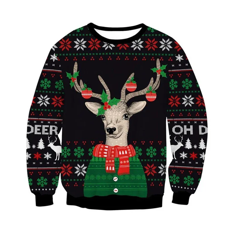 Festival Christmas Pattern Sweatshirts For Men Humping Reindeer 3D Printed Pullover Holiday Party O-Neck Hoodies Long Sleeves — image 13