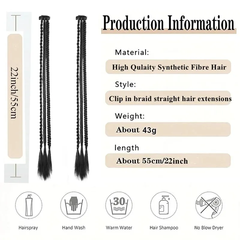 2Pcs Clip‑in Y2K Boxer Braid Ponytail One Clip Three Braids Long Synthetic Fake Hair Extensions For Women — image 3