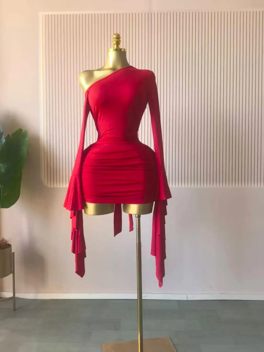 Women Drop Shoulder Flare Sleeve Ruffles Side Bodycon Midi Mini Dress 2026 Birthday Holiday Trendy Dresses Vestidos — image 6