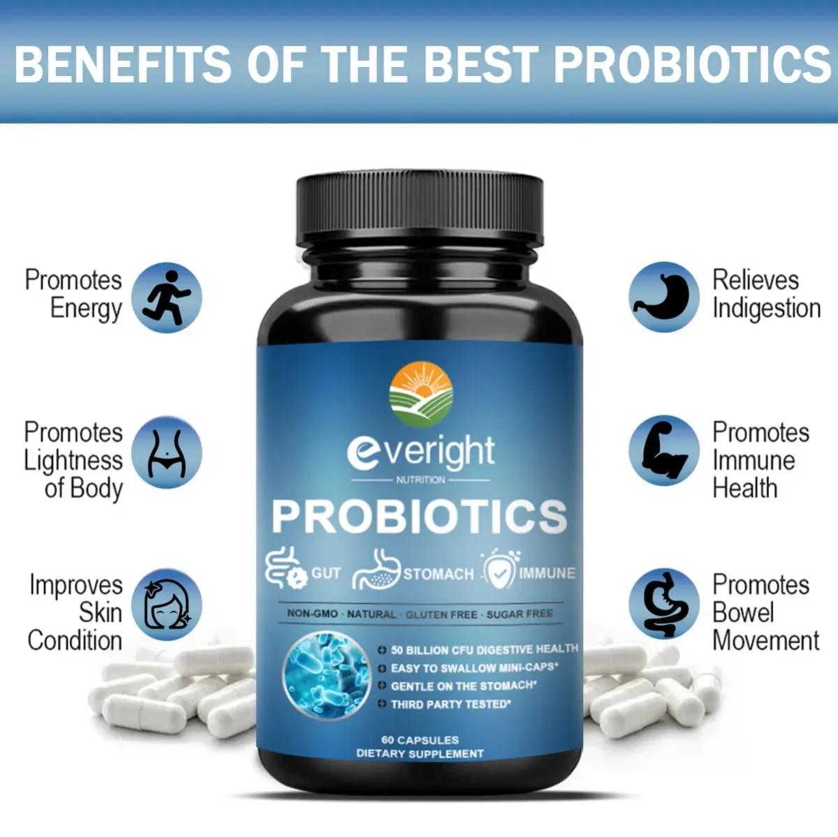 50 Billion CFU Probiotics - Daily Supplement for Digestive Women's & Gut Health Gas & Bloating Relief