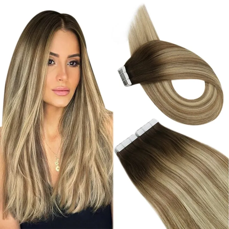 [NEW] Ugeat Tape in Hair Extensions Human Hair Balayage Straight Seamless 12-14inch For Women 20Pcs/Pack 100% Human Natural Hair