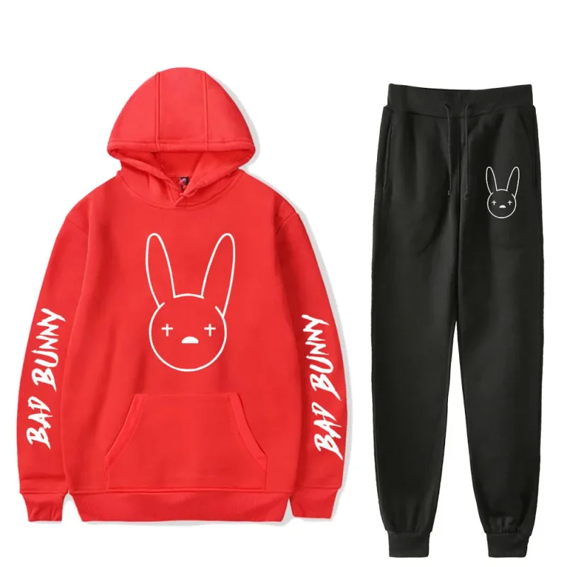 Harajuku Comfortable Funny bad bunny Print Sweatshirt Sweatpants Suit Men/Women Hoodies+ Trousers Suit Cute 2 Piece Set Clothes — image 16