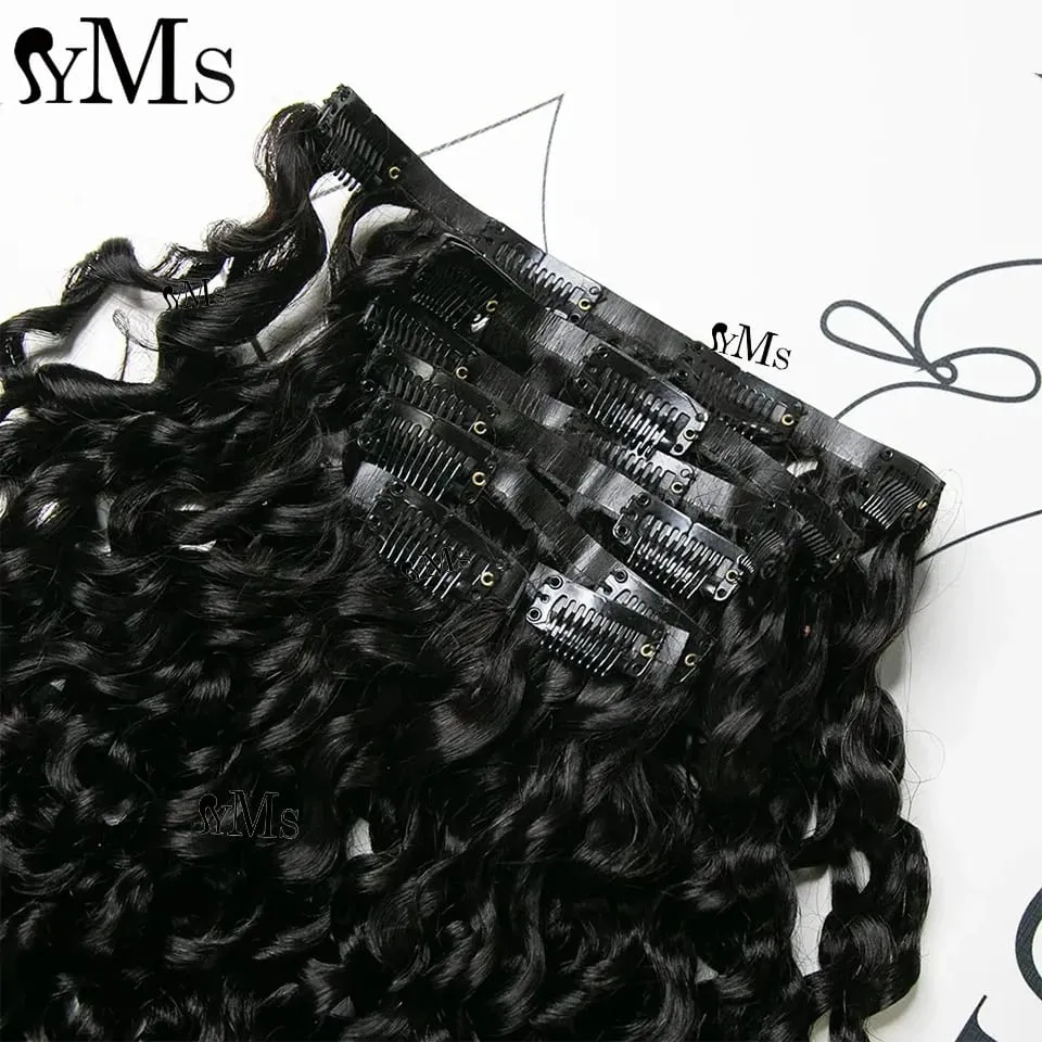 Water Burmese Curly Invisible Seamless Clip Ins Hair Extension YMS 3C4A Burmese Curly Invisible Clip In Full Head Wholesale — image 4