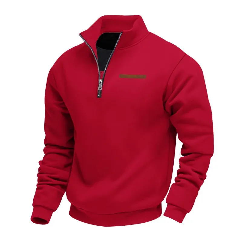 American autumn and winter heavy fleece long-sleeved men's sweater half zipper loose stand-up collar pullover men's sweater — image 7