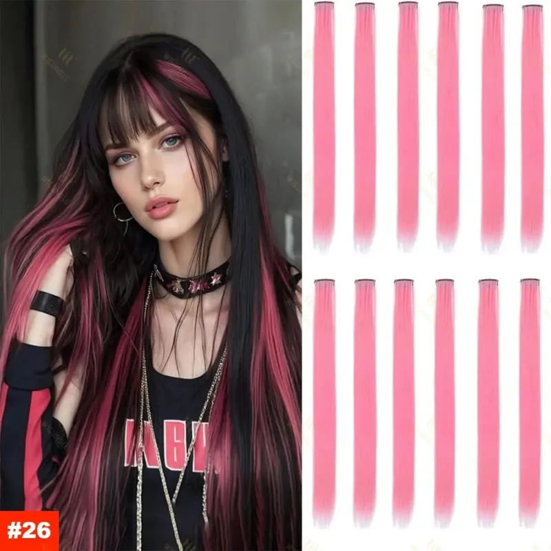 1 5 11 Pcs/lot Clip in Hair Extensions Multi-Colors Highlights Synthetic Hair 22 inch Rainbow Hairpieces for Girls Women 2030 — image 17