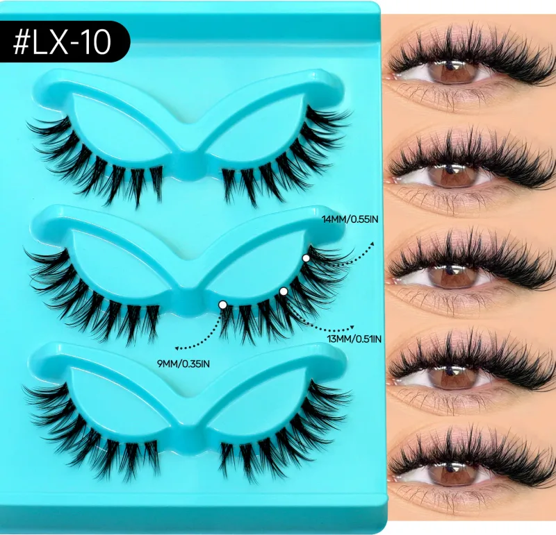 3pairs Manga Lashes Natural Cat Eye Eyelashes Clear Band False Eyelashes Natural Look Fake Lashes Strips Makeup