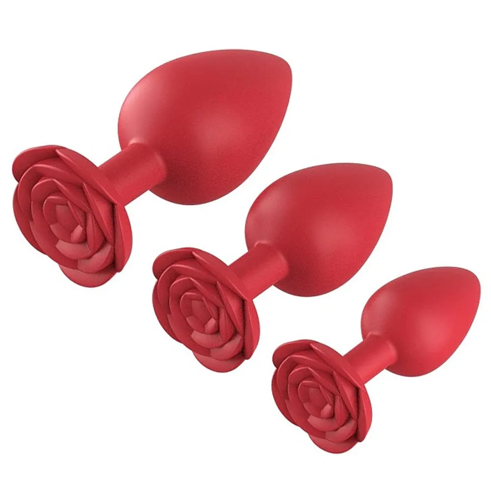 Silicone Rose Anal Plug 3 Size Red Butt Plug Beginner to Expert G-Point Massage Sexual Wellness Adult Pleasure Sex Toy — image 2