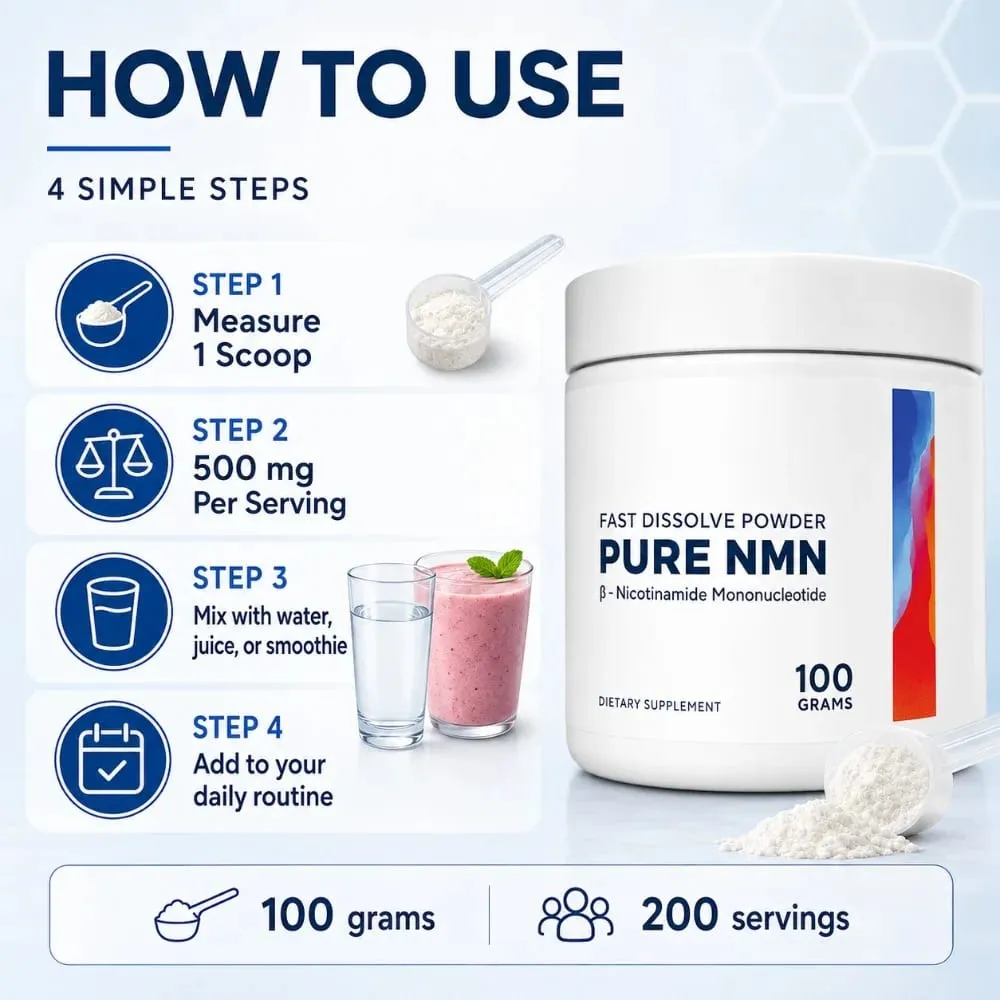 NMN Powder 100g 99 Purity Fast Dissolve β-Nicotinamide Mononucleotide NAD+ Cellular Energy Support 200 Servings Supplement — image 3