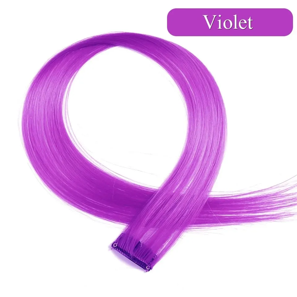 Colored Hair Extensions Synthetic 22Inch Straight Orange Green Clip in Hair Extension Rainbow Accessories Party Highlights Hair — image 17