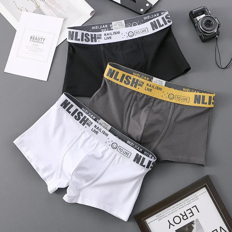 [Bloom the Love] ยี่ห้อ Solid 1 pcs/3 pcs Boxer Men ชุดชั้นในผ้าฝ้าย Boxershort บุรุษนักมวย Cuecas Masculina ขนาด M-3XL nl-112