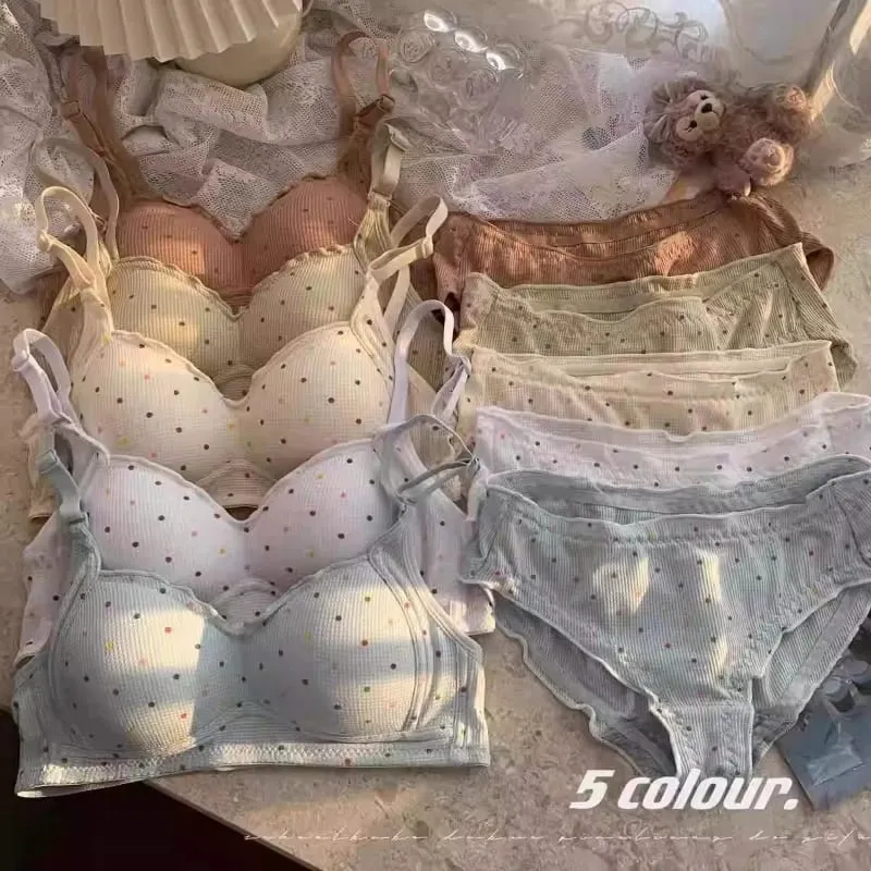 White Polka Dot Wireless Bra for Teens Push Up Bust Retraction Support Non Padded Bralette Set Small Chest Anti Sagging MOYISU — image 1
