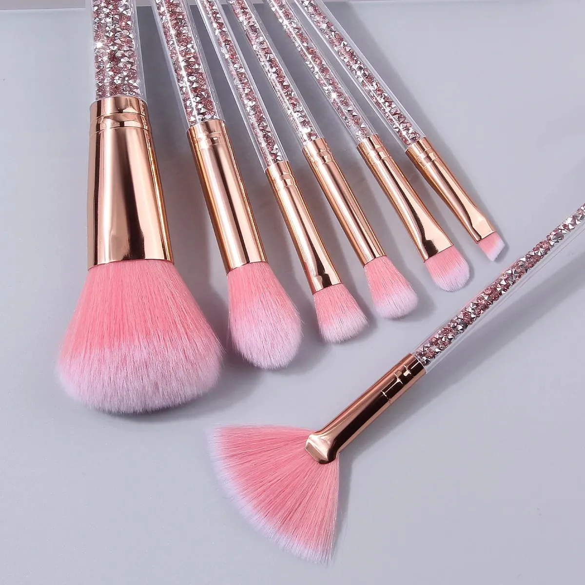 7PCS Pink Crystal Makeup Brushes Set Rose Gold Handle for Foundation Eyeshadow Blush — image 2