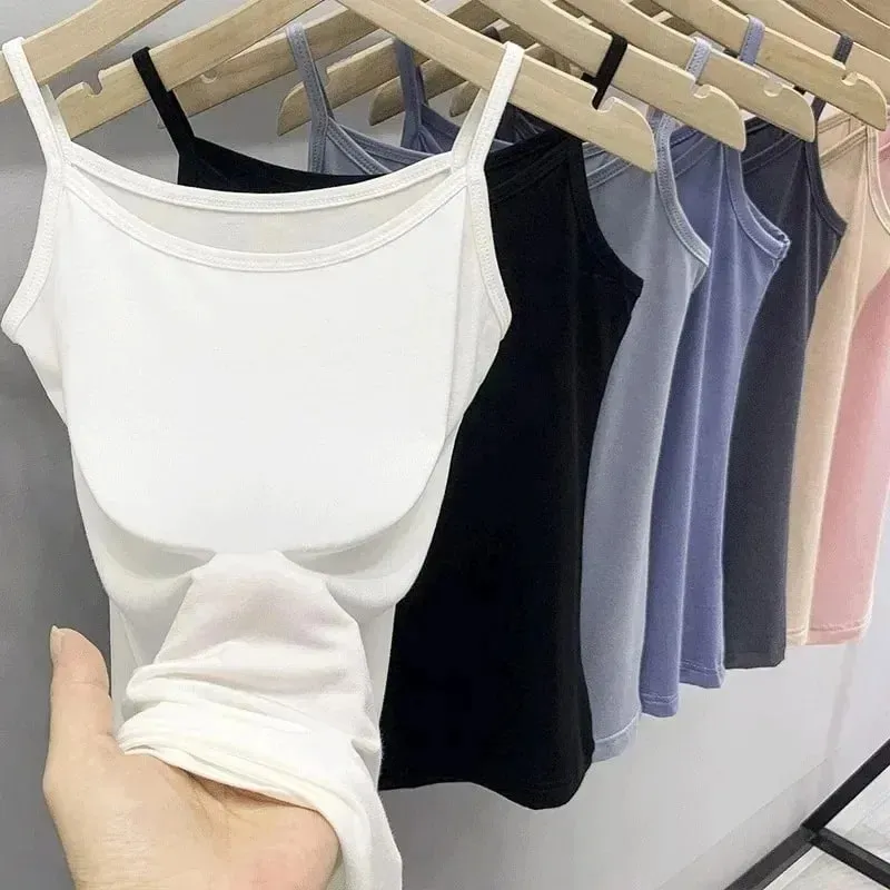 Cotton Feel Solid Sling Camisole Women Crop Top 35-75kg Sleeveless Sexy Slimming Vest Tank Base Tee Underwear Daily Staple 2026 — image 3