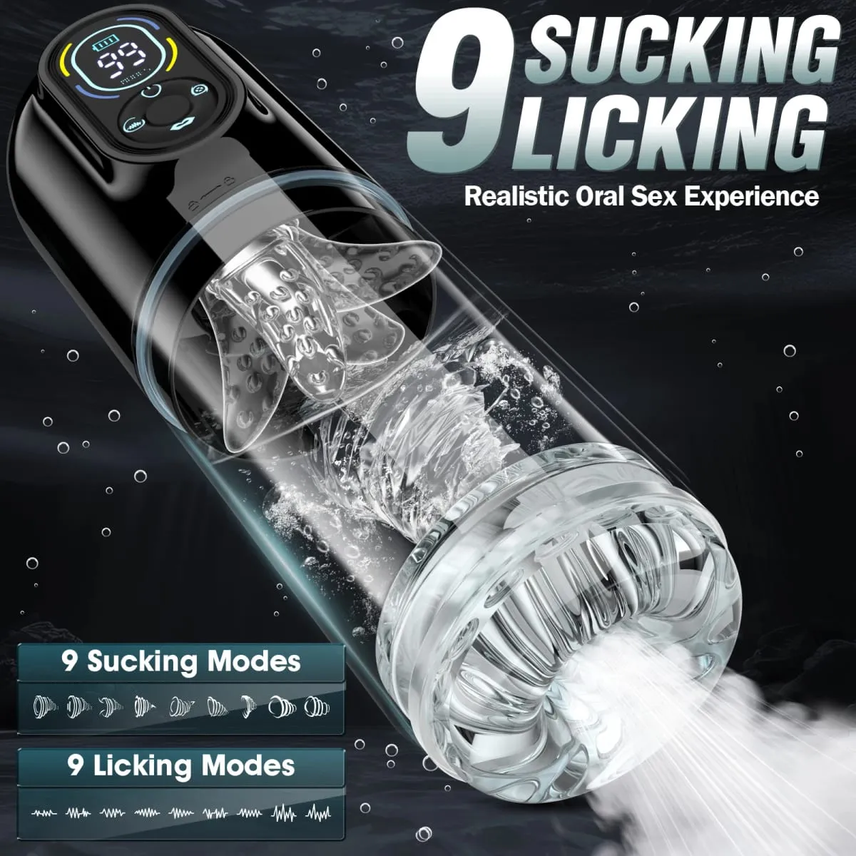 Automatic Male Masturbator 9 Vibrating Thrusting Rotation Sucking Licking Modes LED Display Penis Pump Sex Toys for Men