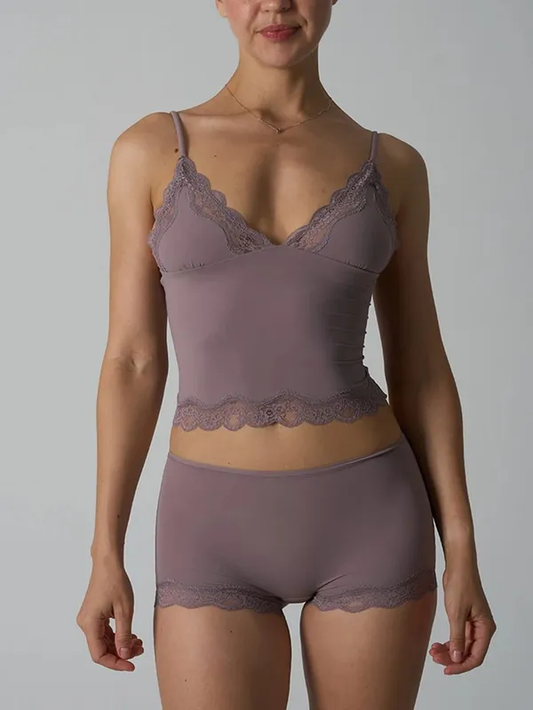 Pink Lace Trim Bra Sets Woman Sexy Triangular Cup Seamless Bras+Low Waist Boxer Briefs Solid Soft Comfort Underwear 2 Piece Set — image 11