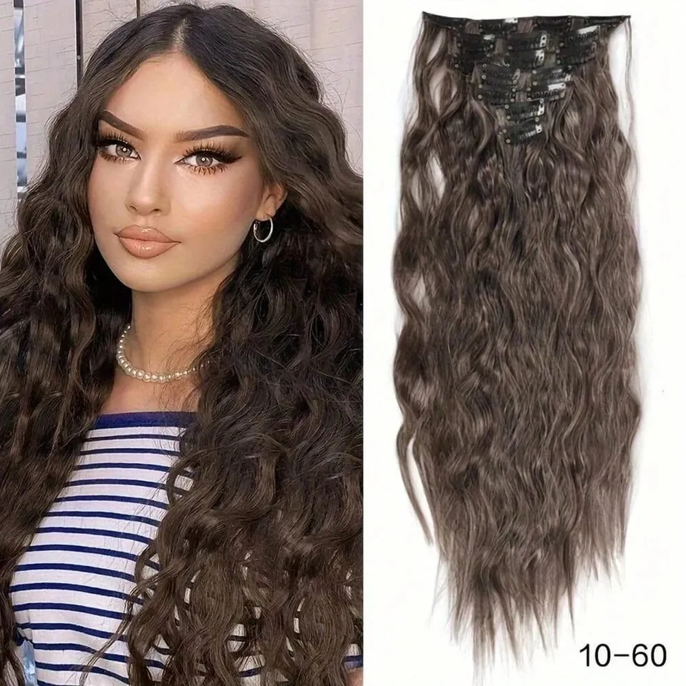 Synthetic Clip In Hair Extensions 7PCS Set Kinky Curly 20inch Long Clip On Hairpiece Style For Women Girls Daily Party — image 10