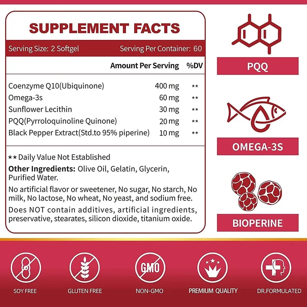 CoQ10 400mg Softgels - Coenzyme Q10 Supplement Plus PQQ Omega 3 Antioxidant for Heart Health and Cellular Energy 120 Softgel — image 6