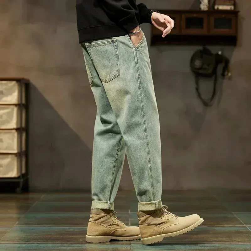 Men's Spring 2026 Loose Harem Pants Denim Retro Solid Comfortable Harajuku Straight Jeans Simple Fashion Versatile Cargo Trouser — image 5
