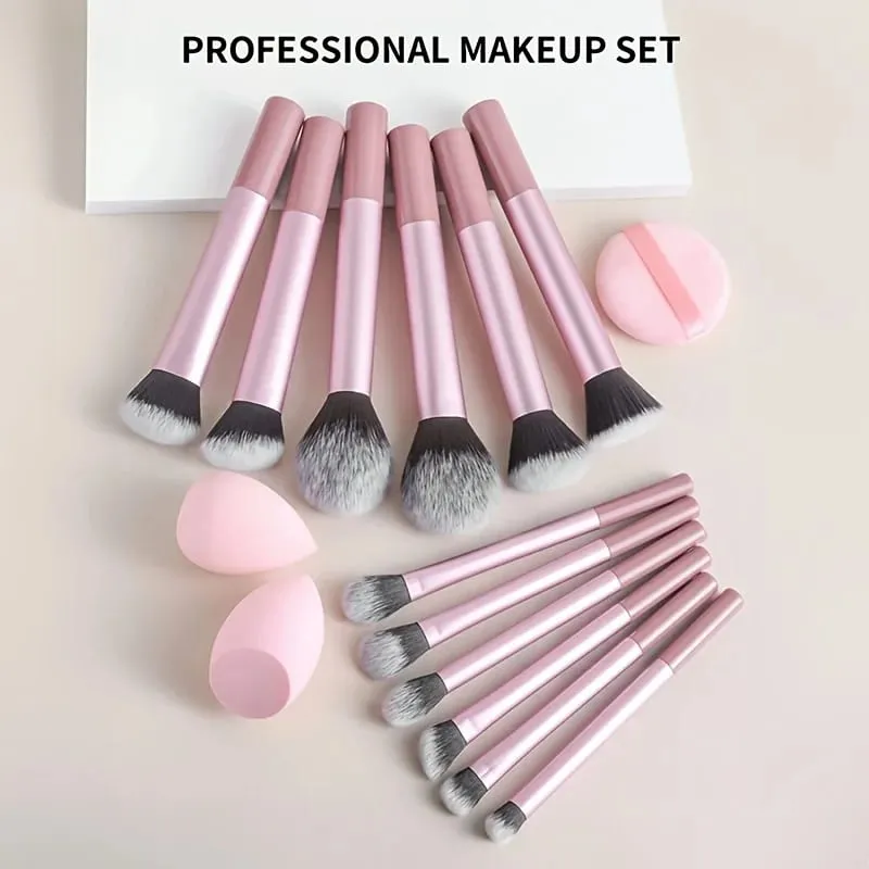 15pcs Makeup Brush Set Including 12pcs Multi-Functional Ultra-Soft Makeup Brushes And 1pc Angled Tear Drop-Shaped Beauty Sponge