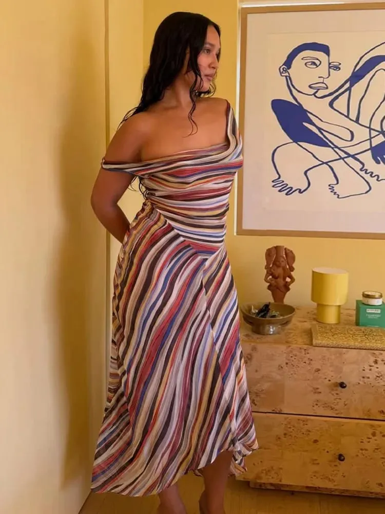 2026 Summer Colorful Stripe Long Dresses for Women Chic Sleeveless Female Midi Dress Fashion New Lady Vacation Beach Vestidos — image 4