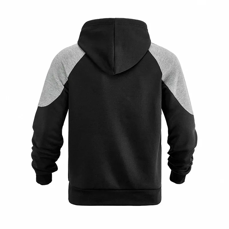 Autumn Winter Men Color Block Raglan Hoodie Textured Chest Panel Drawstring Kangaroo Pocket Loose Casual Streetwear Sweatshirt — image 25