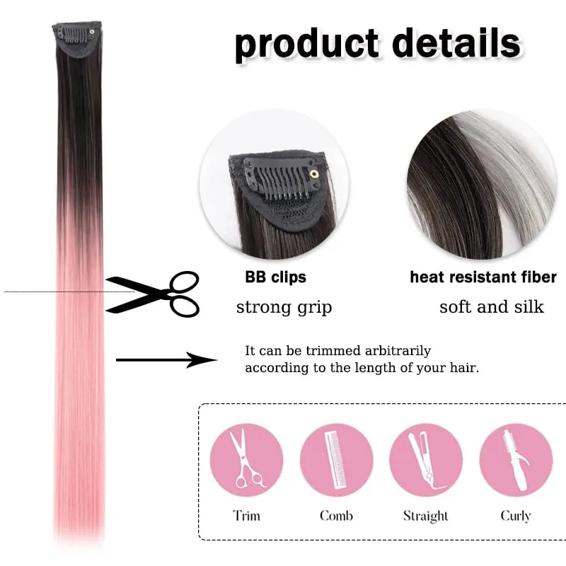 Hair Clips Hair Extensions Wig Synthetic Long Straight Gradient Color Clip-in Hair piece Hair Clips for Hair for Women Wear — image 4