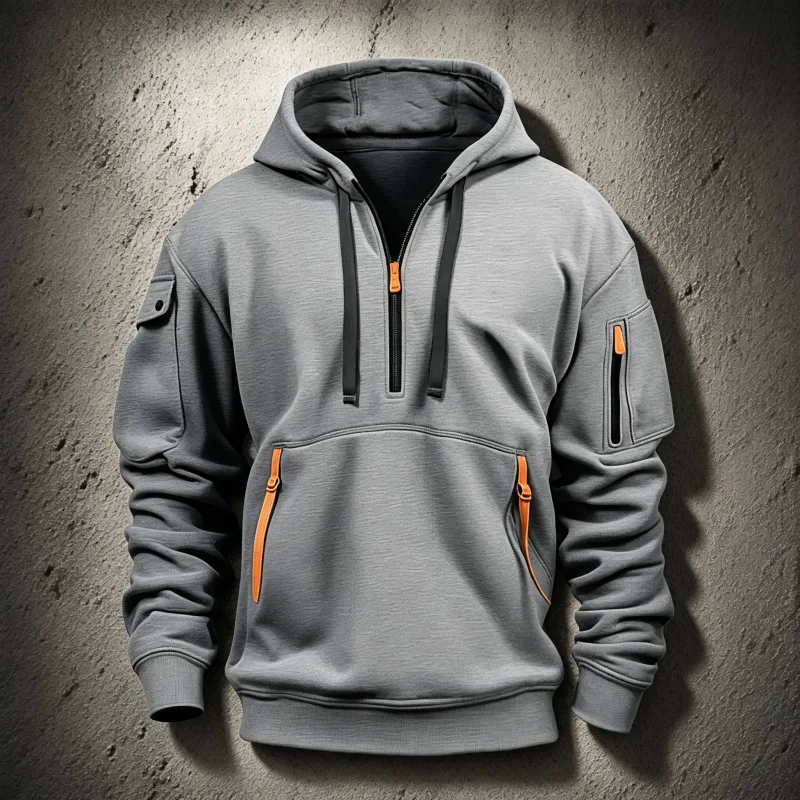 Men's Spring Autumn Hooded Sweatshirt Zip Multi Pocket Pullover Casual Sports Jacket Fashion Trendy Hoodie Top for Men Street — image 4