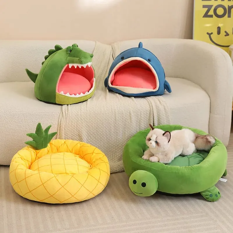 Pet Bed Shark Pineapple Shaped Soft Warm Nest Sleep Available All Seasons Specially Designed For Cats And Dogs Pet Gift — image 7