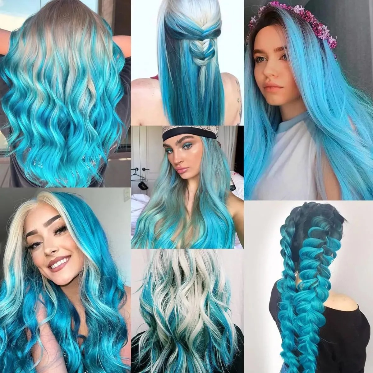 22 inch Colored Hair Extensions Light Blue Party Highlights Clip in Synthetic Hair Extensions Color Party Straight Hairpieces — image 6
