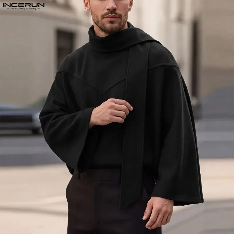 Men's Sweatshirts Solid Cloak Cape For Man Long Sleeve Scarf Collar Streetwear Autumn Winter Fashion Ponchos Hoodies