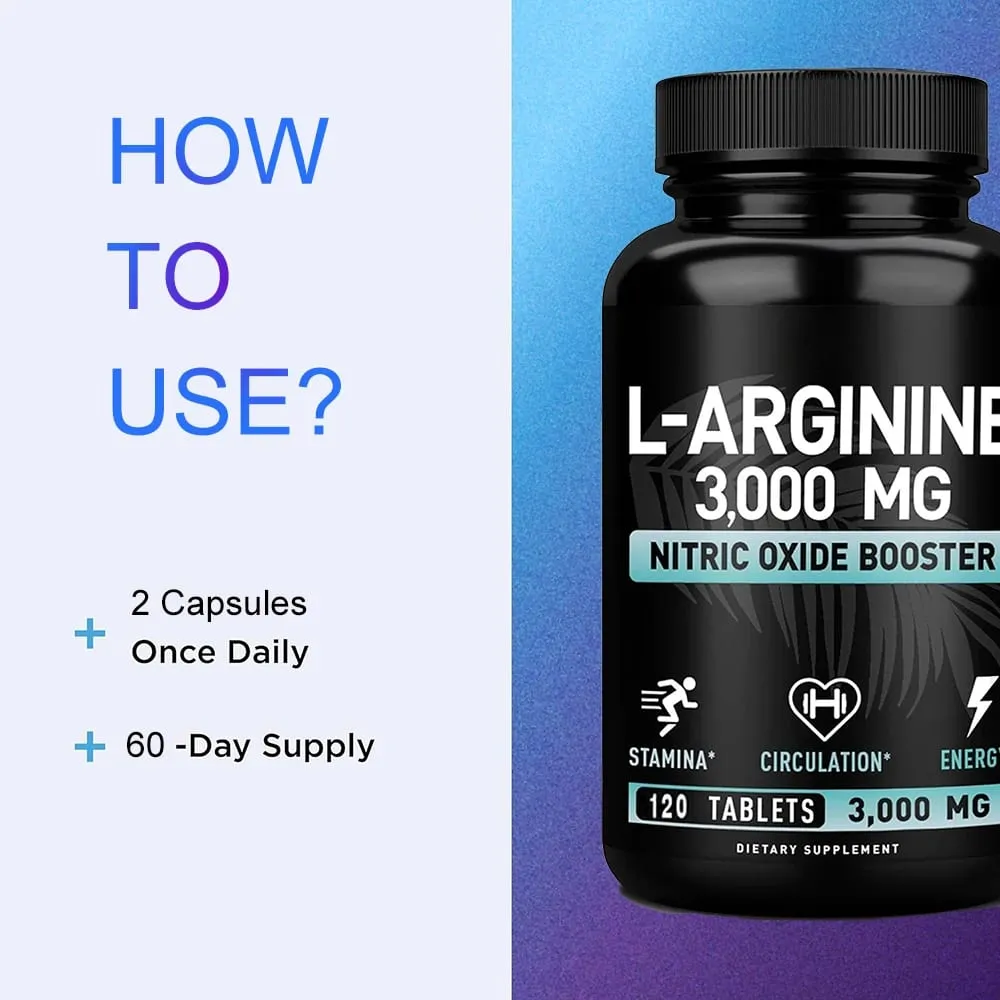 L Arginine 3000mg for Men Women Muscle Mass Supplement for Endurance Energy and Heart Health Support During Exercise Non-GMO — image 7