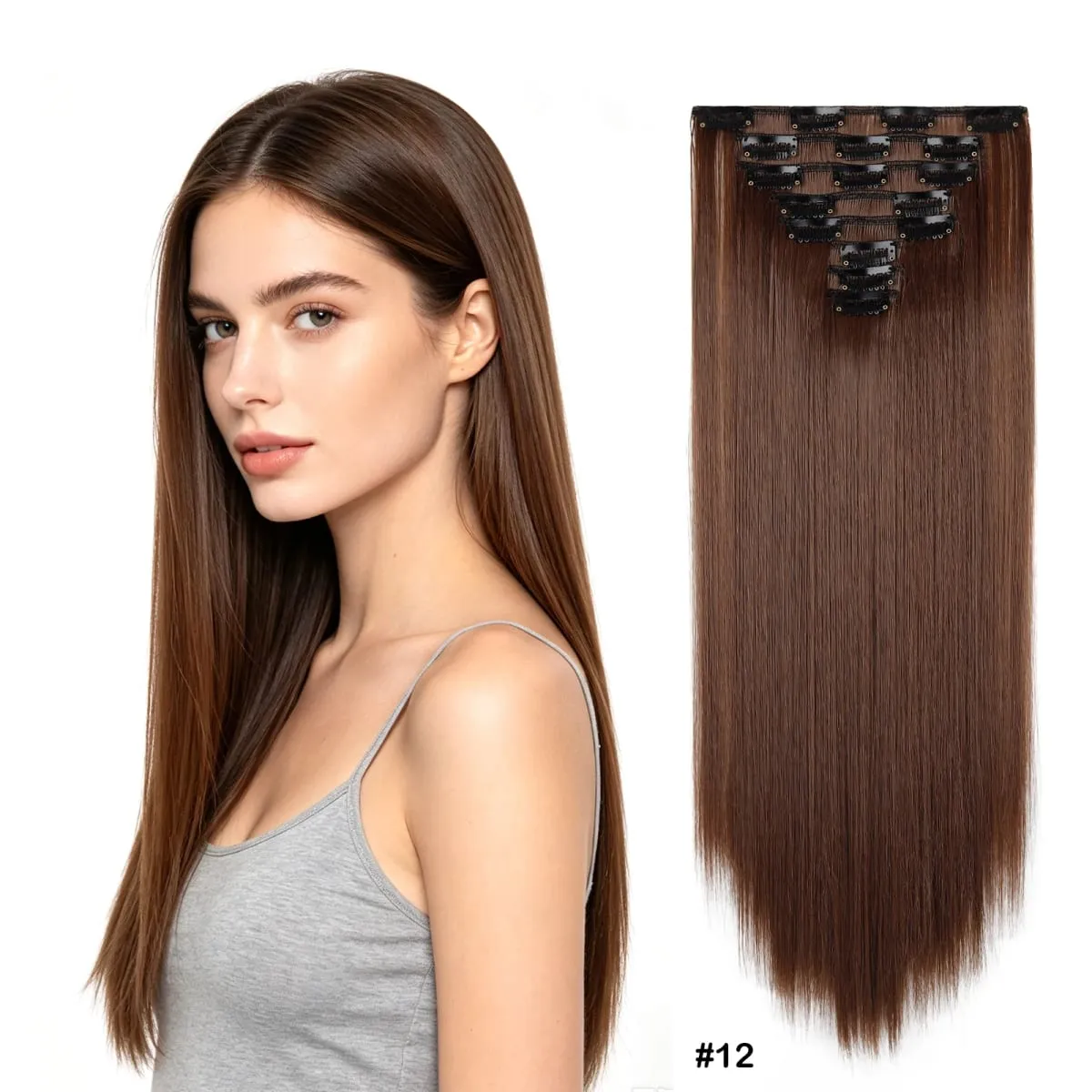 8pcs/set Long Straight Matte Synthetic Clip-In Hair Extensions Full Head Extension Hairpieces for Women
