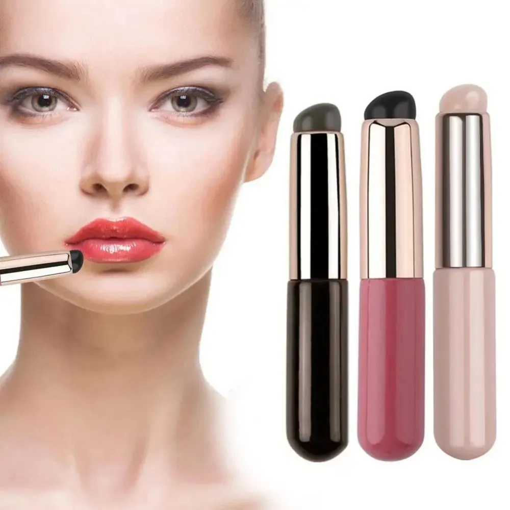 1Pc Silicone Lip Brushes with Cover Cap Concealer Brush Like Fingertips Q Soft Lipstick Makeup Brushes Round Head No Broken Pink — image 5