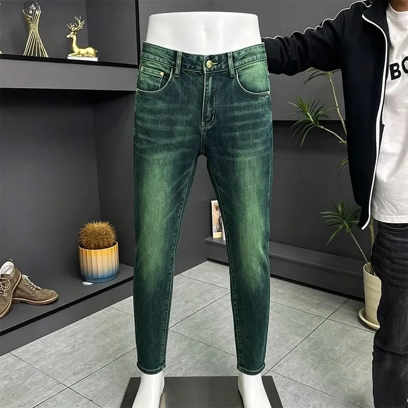Men's Green Water Ghost Jeans Slim Fit Small Feet High Quality Gradient Color Daily Casual Youth Suitable for All Seasons — image 7