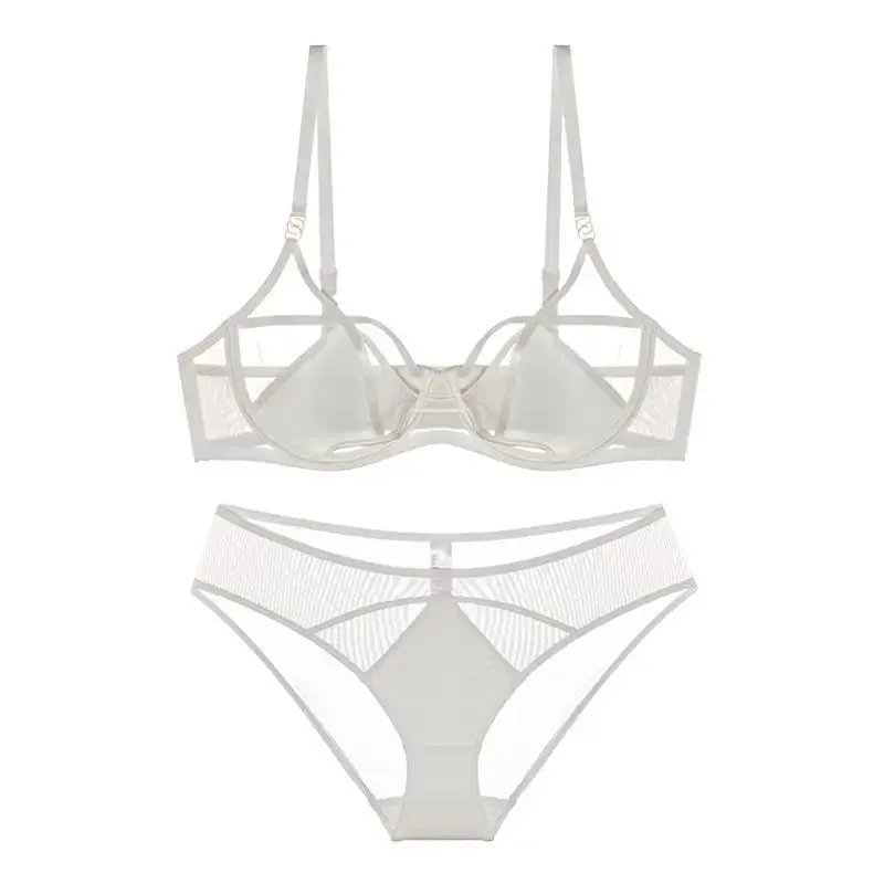 Hot Sale Sheer Mesh Lingerie Set No Padding Soft Wire Push Up See Through Floral Lace Bralette Dark Romance Style — image 10