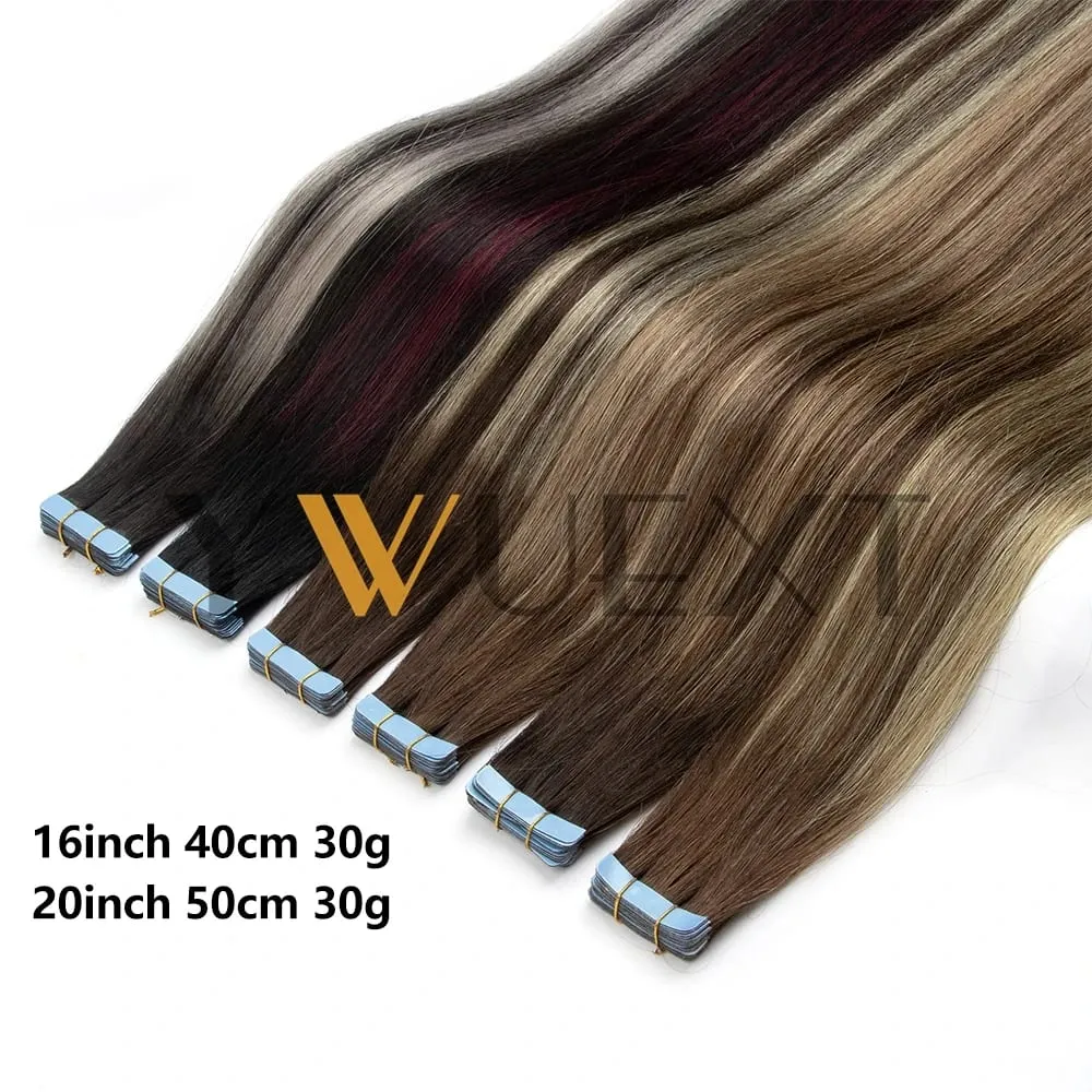 Real Human Hair Tape in Extensions 16'' 20'' Natural Straight High Light Seamless Tape Hair On Double Sided Tape 20pcs 30g/pack — image 3