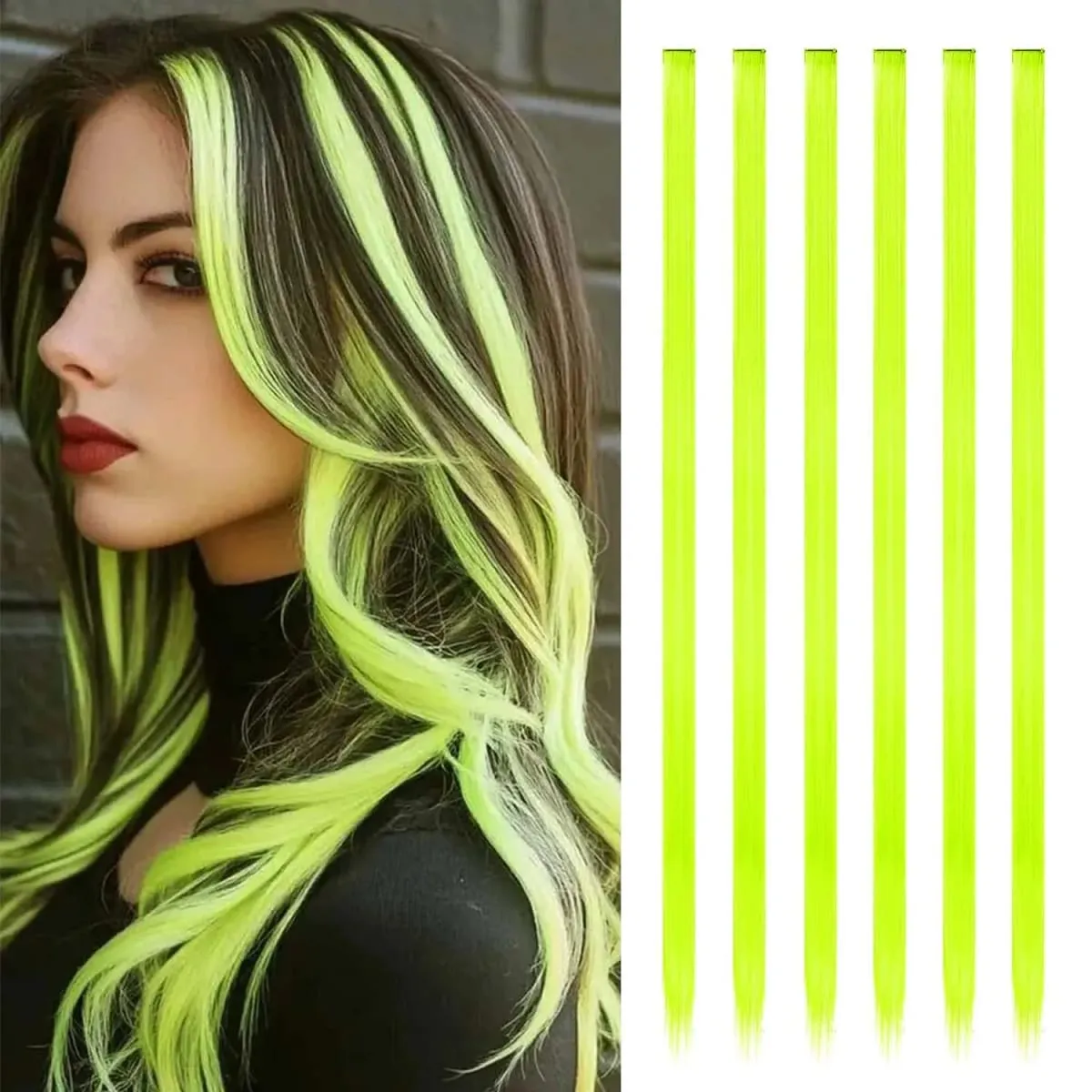 6 Pcs Clip Extensions Synthetic 24 Inch Colored Hair Extensions Party Highlights Long Straight Hairpieces for Women Kids Girl — image 12