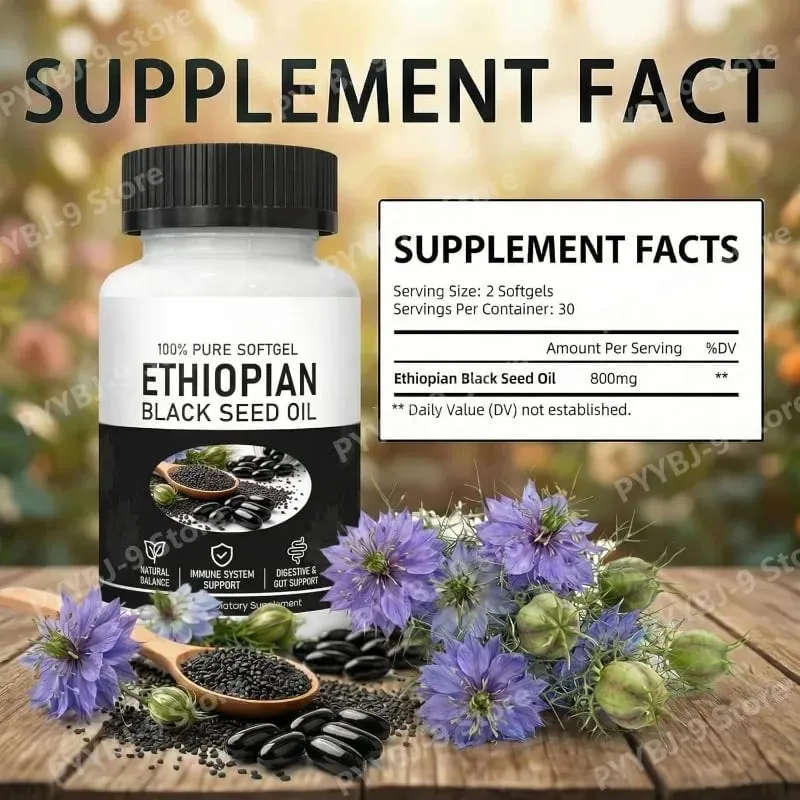 เอธิโอเปียน้ำมันเมล็ดสีดำSoftgels 800Mg Cold PressedสมุนไพรสารสกัดจากแคปซูลDaily Wellness BalanceสนับสนุนNon GMO 60 นับ