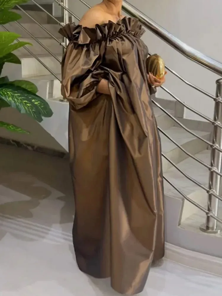 Freeacy Summer Women's Dress Solid Color Elastic Off-the-shoulder Puff Sleeve Loose Maxi Dress 2026 Fashion Casual Party Dresses — image 2