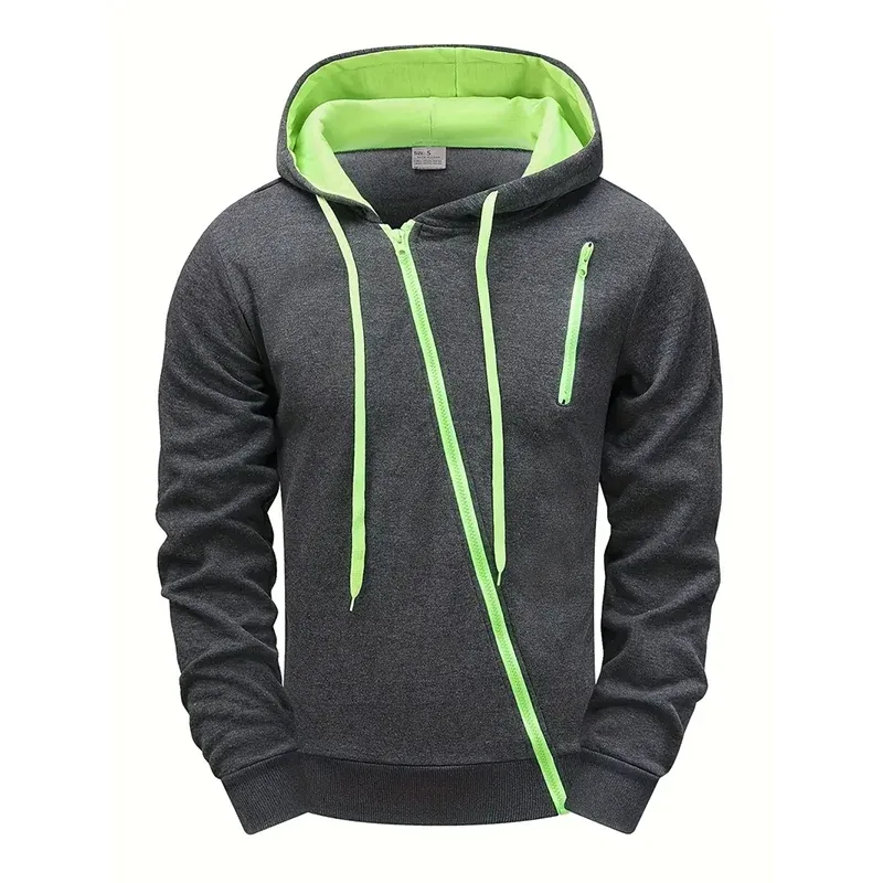 2025 Hot Sale Men's Hoodie Creative Diagonal Zipper Sweatshirts 2025 Autumn Winter Male Daily Casual Sporty Motorcycle Outwear — image 8