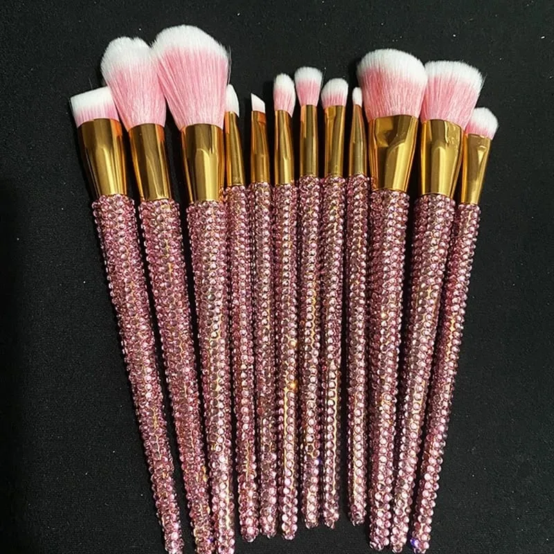 Diamond-studded Makeup Brushes 12Pcs/set Gems Makeup Beauty Tools Full Diamond Loose Powder Foundation Concealer Brush Bling — image 2