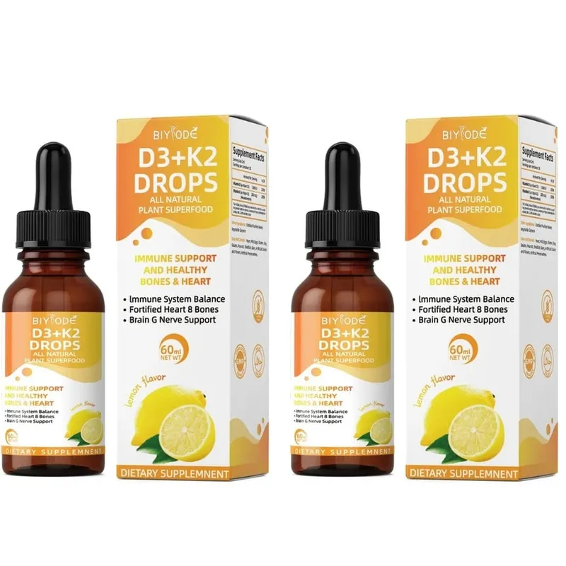 Vitamin D3 K2 Liquid Drops Calcium Absorption and Bone Support 1000 IU D3 with K2 Lemon Flavor 60 ml 30 Servings — image 8