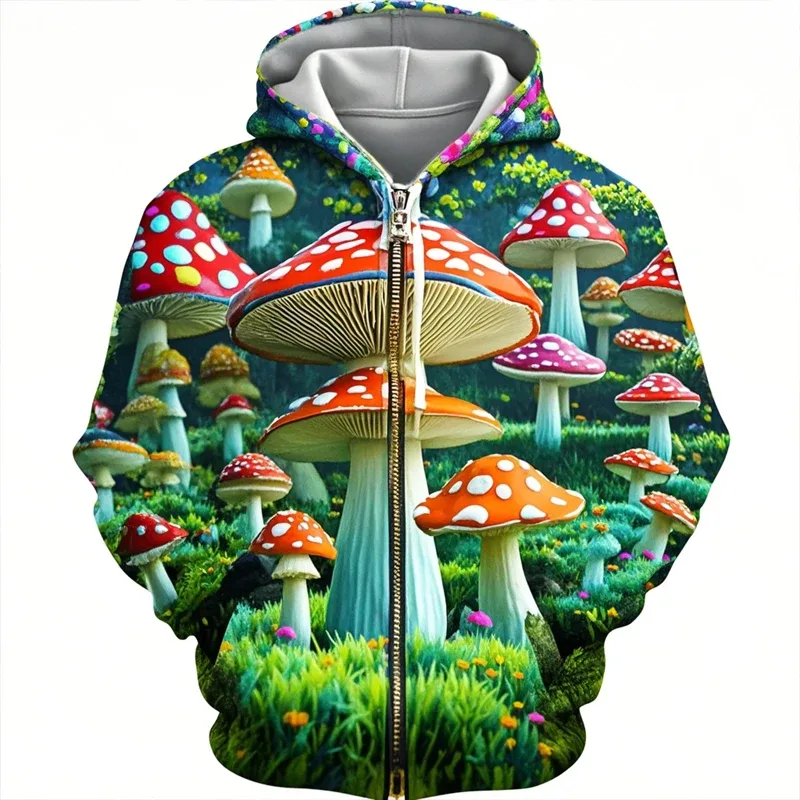 Mushroom 3D Print Zipper Hoodie Men Women Casual Fashion Hooded Sweatshirts Male Oversized Tracksuit Hoodies Man Coat Clothing — image 9