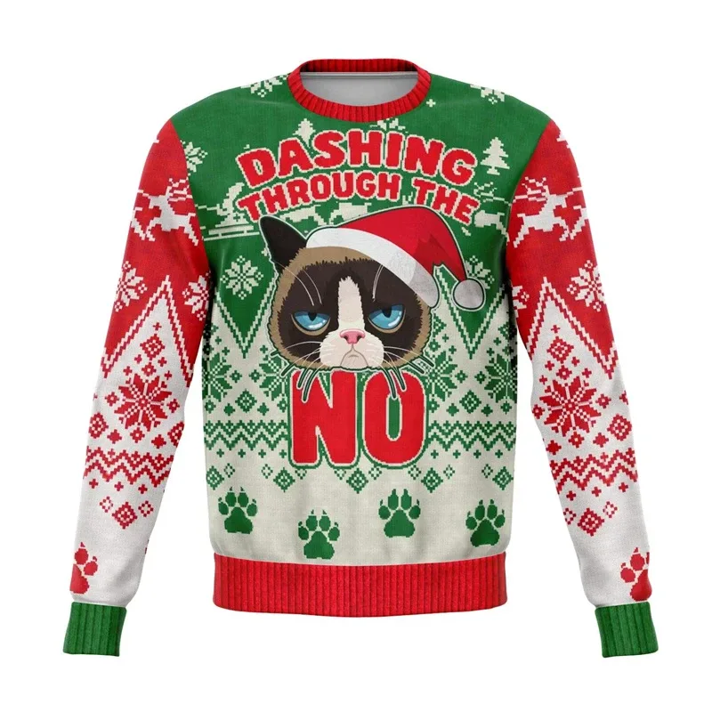 Colorful Dog Cat Pattern Ugly Christmas Sweater For Men 2026 New Year Festival Hoodie Women Merry Christmas Crew Neck Sweatshirt — image 26