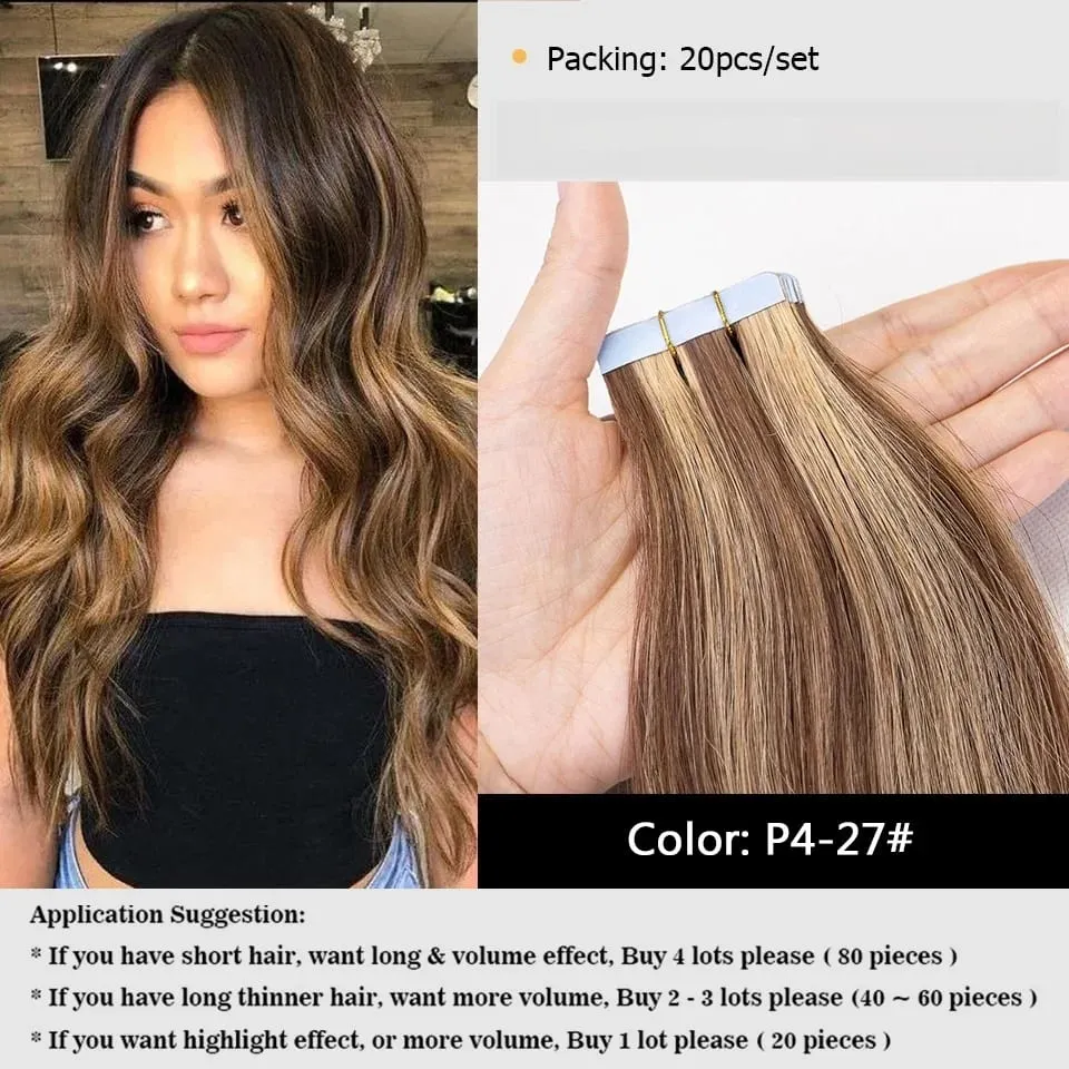 20PCS 12-22inches 30g/pack Tape in Hair Extensions Human Hair Seamless Tape Hair Extensions Skin Weft PU Tape On Hair — image 13